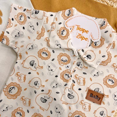 Conj. de Malha 3 peças - Leão Juba Colorida e Safari - Caramelo e Off White